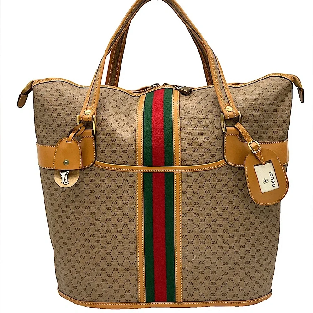 GUCCI GG Sherryline Oversized Tote Bag With: Double Zip Padlock Key Hangtag